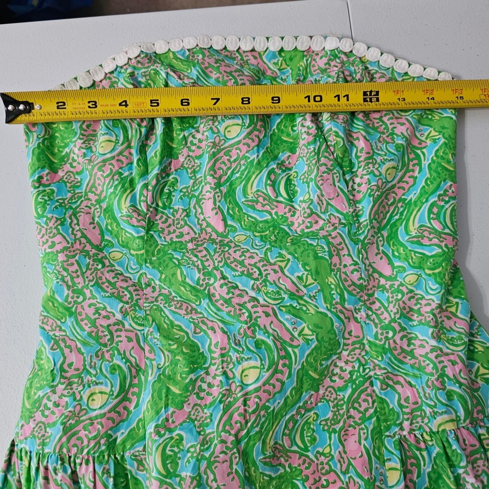 Lilly Pulitzer Jordan Strapless Dress 2 Chomp Chomp Green Pink Lace Trim - Picture 7 of 14